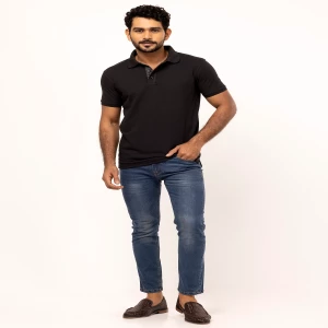 Black Mixed Cotton Polo Shirt
